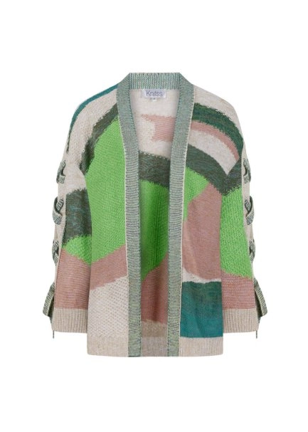 Lacing Detail Intarsia Verdigris Knit Cardigan - 7