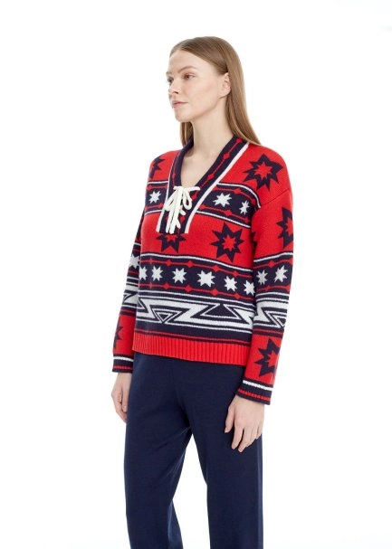 LACING DETAILED MERINO WOOL SWEATER - 4