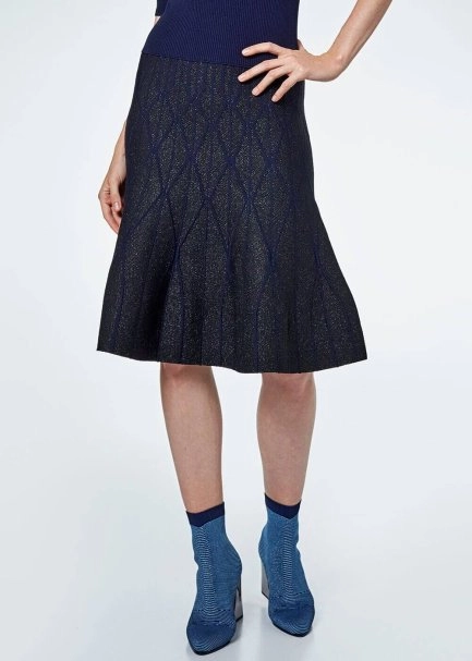 Lacivert Dizaltı Kloş Lurex Triko Elbise - 4