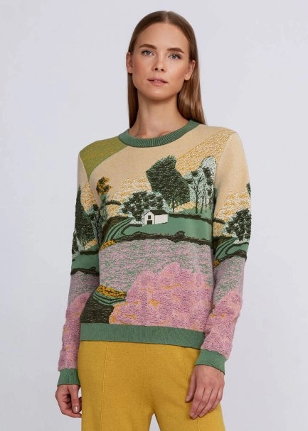 Landscape Jacquard Pattern Knit Sweater - 1