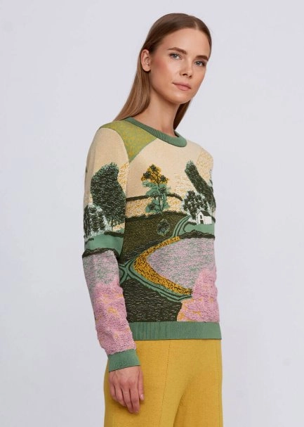 Landscape Jacquard Pattern Knit Sweater - 4