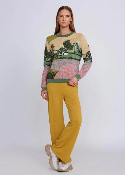 Landscape Jacquard Pattern Knit Sweater - 5