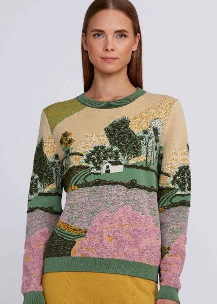 Landscape Jacquard Pattern Knit Sweater - 6
