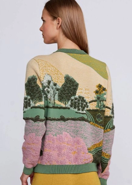 Landscape Jacquard Pattern Knit Sweater - 7