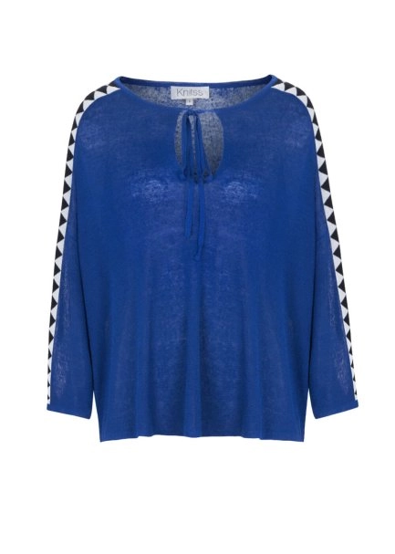 Linen Blend Contrast Geometrical Blue Knit Tunic - 8