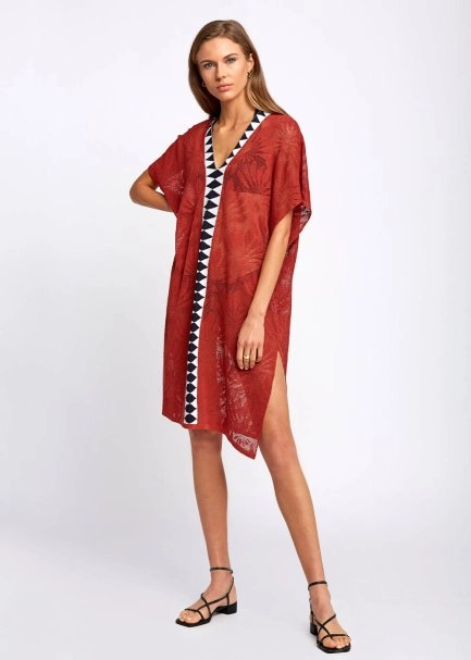 Linen Blend Floral Pattern Spice Knit Tunic - 2