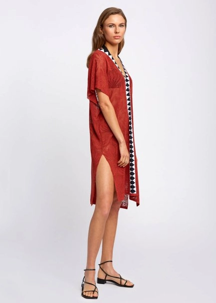 Linen Blend Floral Pattern Spice Knit Tunic - 4