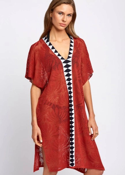 Linen Blend Floral Pattern Spice Knit Tunic - 6