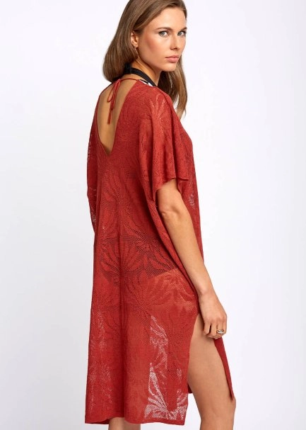 Linen Blend Floral Pattern Spice Knit Tunic - 7