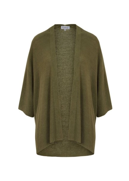 Linen Blend Loose Fit Khaki Knit Cardigan - 8
