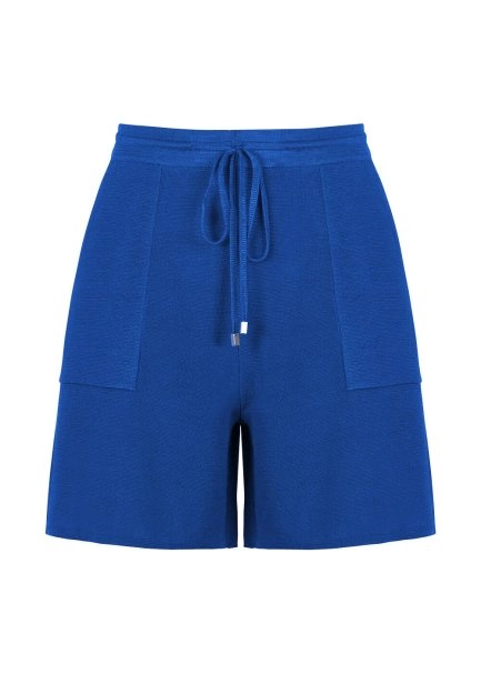 Linen Blend Pocket Detail Drawstring Blue Knit Short - 8