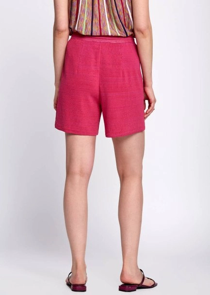 Linen Blend Pocket Detail Drawstring Fuchsia Knit Short - 3