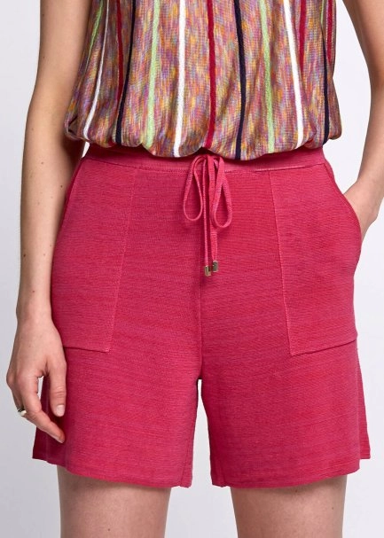 Linen Blend Pocket Detail Drawstring Fuchsia Knit Short - 6
