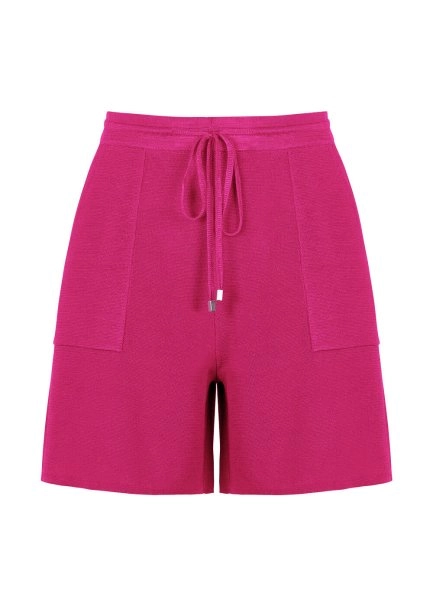 Linen Blend Pocket Detail Drawstring Fuchsia Knit Short - 8