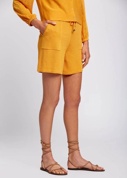 Linen Blend Pocket Detail Drawstring Mango Knit Short - 4