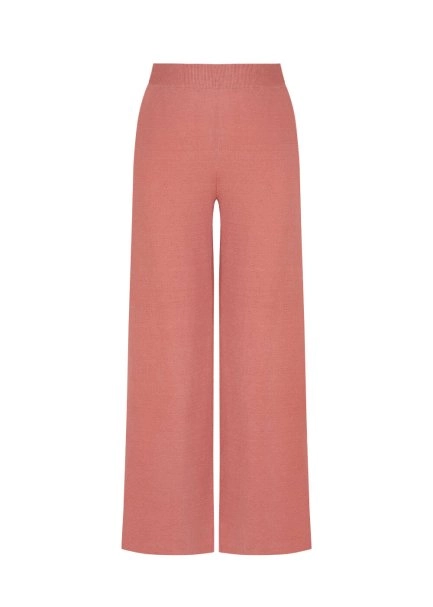 Linen Blend Pointelle Side Detail Loose Fit Rose Knit Pants - 8