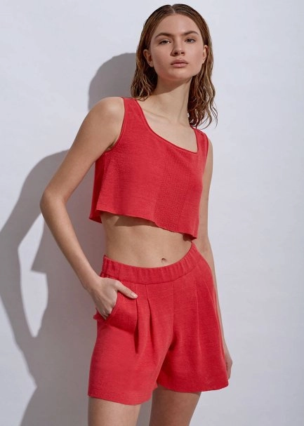Linen Coral Crop Knit Top - 2