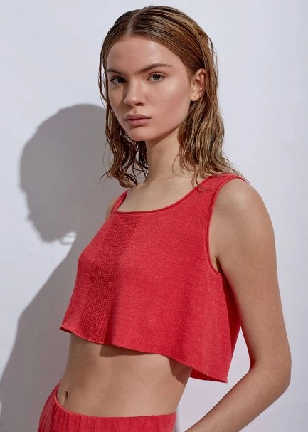 Linen Coral Crop Knit Top - 3