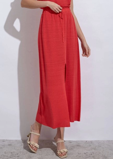 Linen Paper Bag Coral Long Knit Skirt - 3