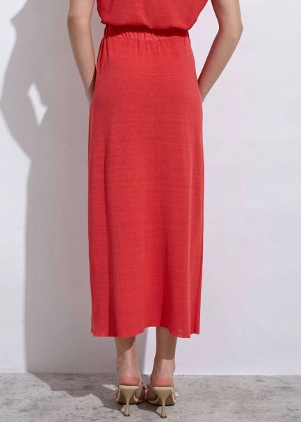 Linen Paper Bag Coral Long Knit Skirt - 7