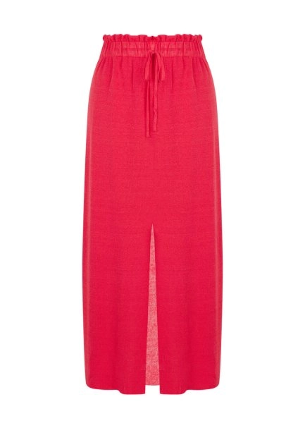Linen Paper Bag Coral Long Knit Skirt - 8