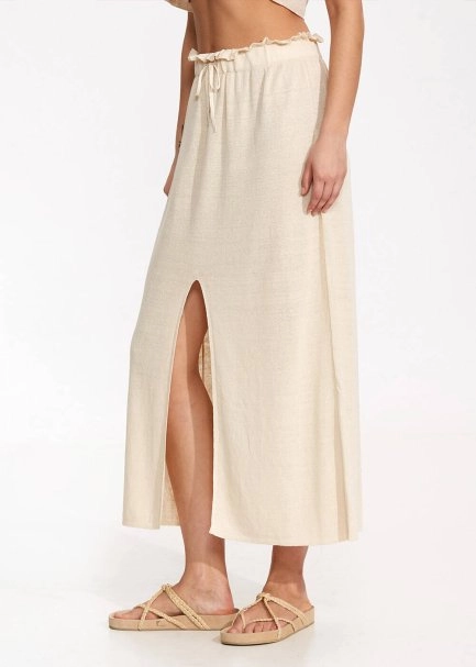 Linen Paper Bag Sand Long Knit Skirt - 3