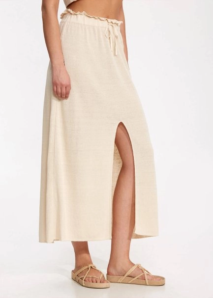 Linen Paper Bag Sand Long Knit Skirt - 4