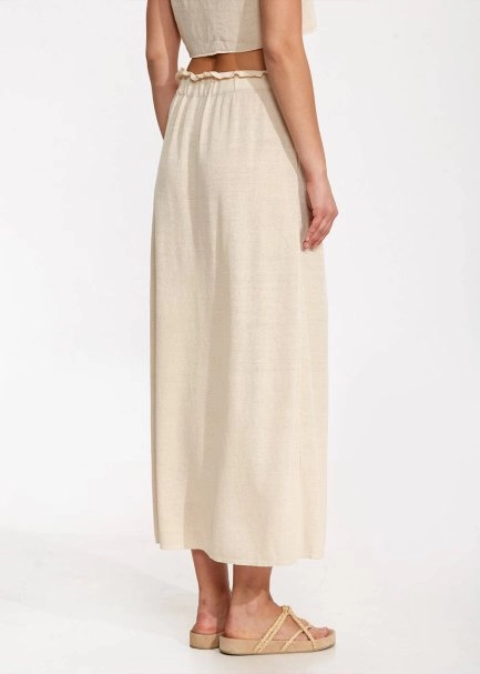 Linen Paper Bag Sand Long Knit Skirt - 5