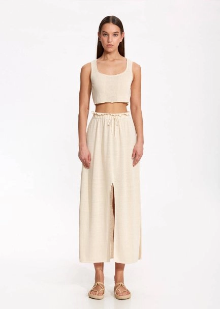 Linen Paper Bag Sand Long Knit Skirt - 2