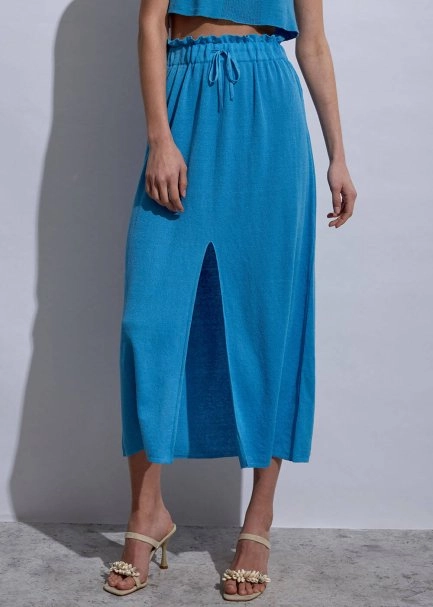 Linen Paper Bag Sky Long Knit Skirt - 1