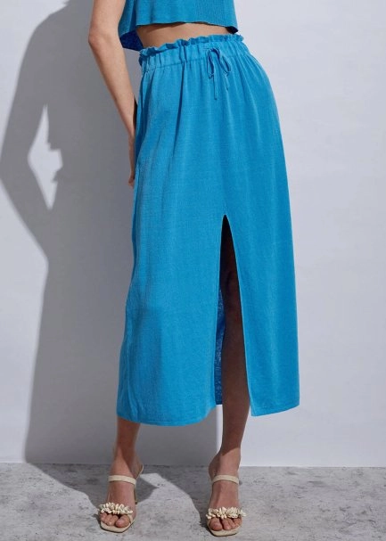 Linen Paper Bag Sky Long Knit Skirt - 3
