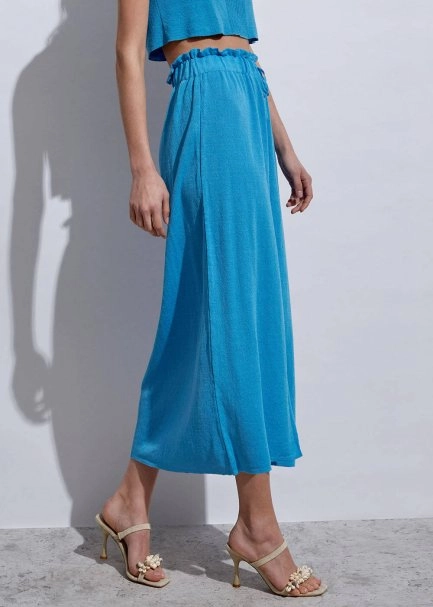 Linen Paper Bag Sky Long Knit Skirt - 4
