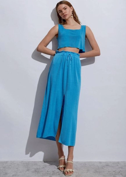 Linen Paper Bag Sky Long Knit Skirt - 5