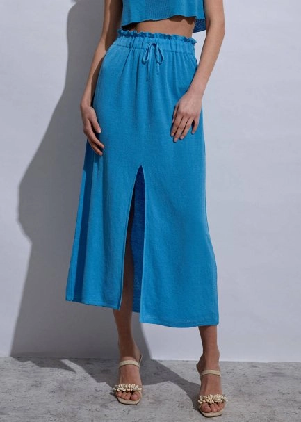 Linen Paper Bag Sky Long Knit Skirt - 6