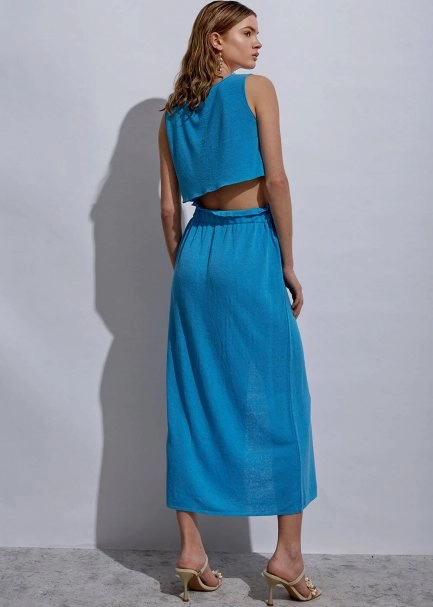 Linen Paper Bag Sky Long Knit Skirt - 7