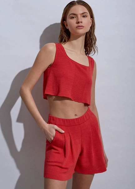 Linen Pleated Coral Knit Shorts - 4