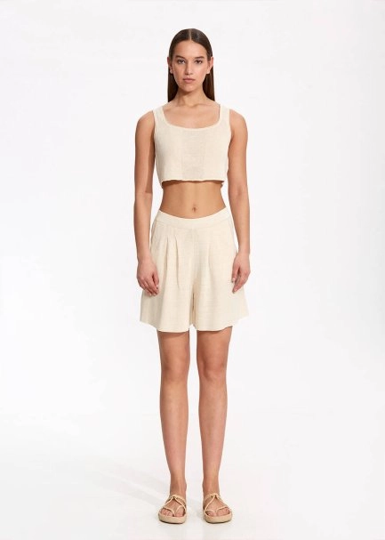 Linen Pleated Sand Knit Shorts - 1