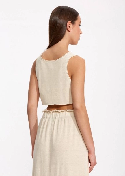 Linen Sand Crop Knit Top - 4