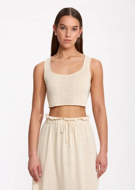 Linen Sand Crop Knit Top - 1