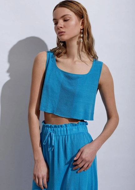 Linen Sky Crop Knit Top - 1