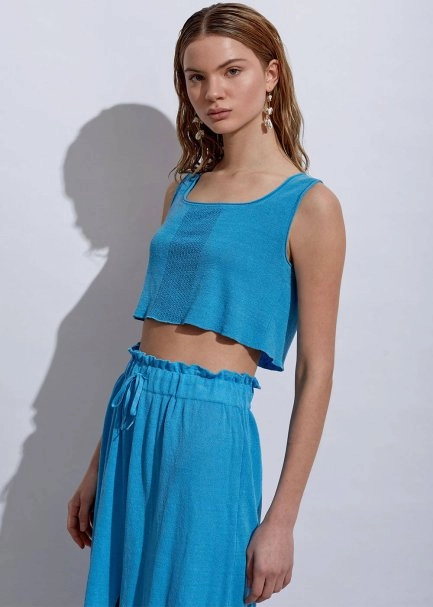 Linen Sky Crop Knit Top - 2