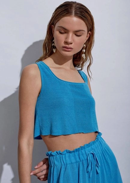 Linen Sky Crop Knit Top - 3