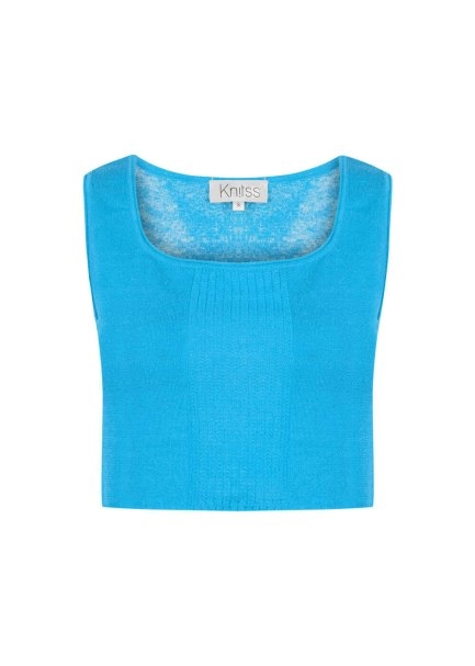 Linen Sky Crop Knit Top - 8