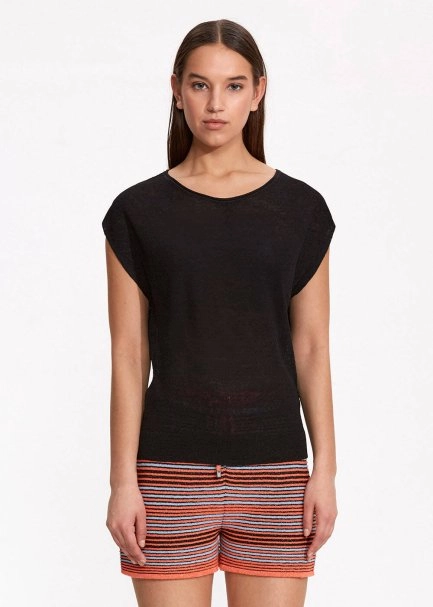 Linen Sleeveless Black Knit Top - 1