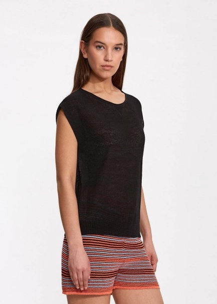 Linen Sleeveless Black Knit Top - 3