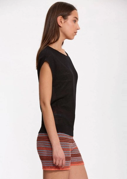 Linen Sleeveless Black Knit Top - 4