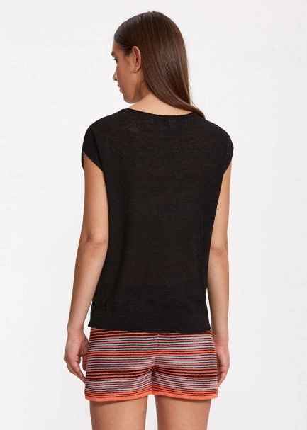 Linen Sleeveless Black Knit Top - 5