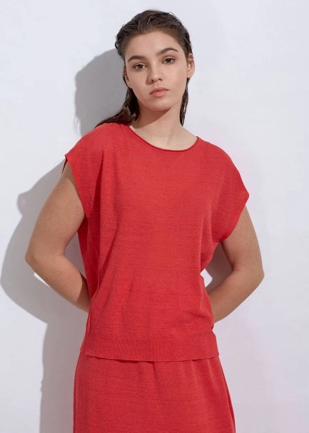 Linen Sleeveless Coral Knit Top - 1