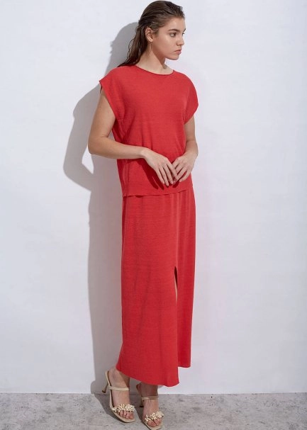 Linen Sleeveless Coral Knit Top - 2