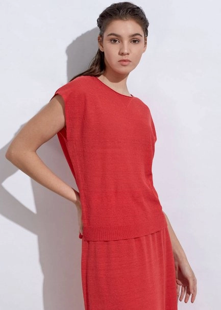 Linen Sleeveless Coral Knit Top - 3